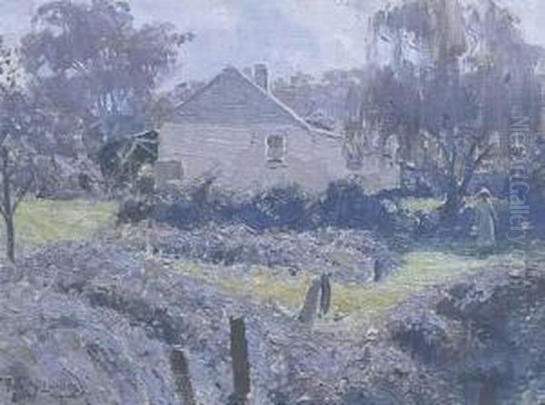Lavender Cottage Oil Painting by Percival Ch., Percy Lindsay