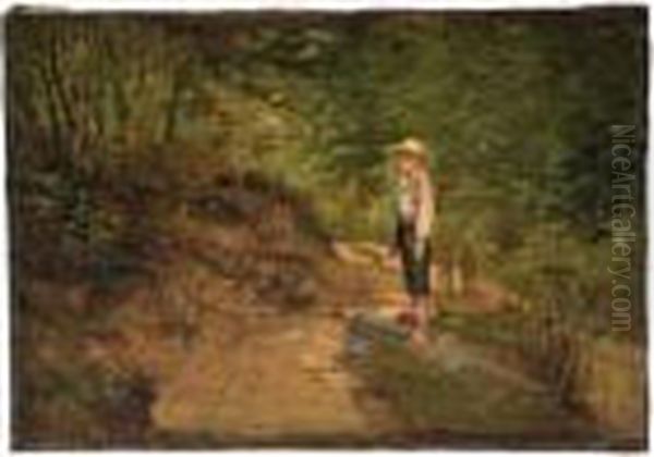 Boy In The Woods Oil Painting by Thomas Corwin Lindsay