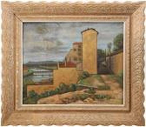 Paysage De Village Et Riviere Oil Painting by Claudius Linossier