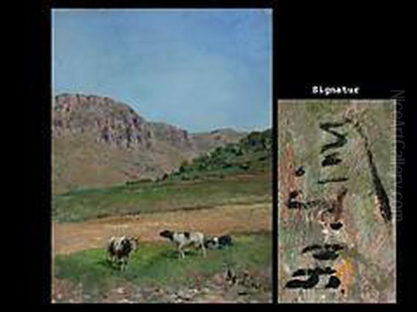 Berglandschaft Mit Kuhen
 Rechts Unten Sign Oil Painting by Adolf Lins