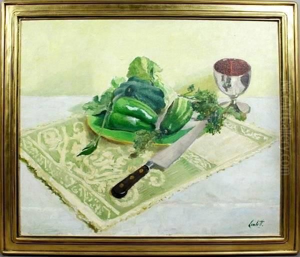 Green Peppers And Cucumber Oil Painting by Edward Barnard Lintott