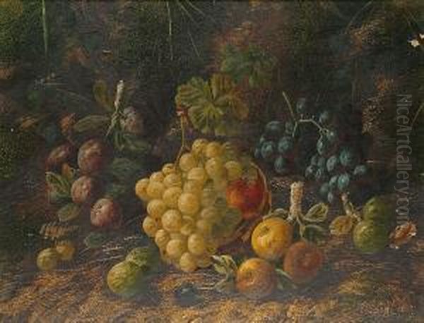 Still Life Of Primroses, Other 
Wild Flowers And A Bird````s Nest On A Mossy Bank; And A Companion Of 
Fruit Oil Painting by Horace Mann Livens