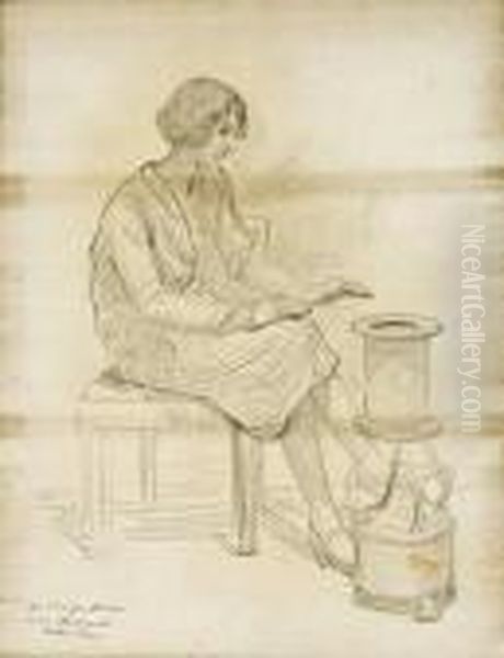 Una Joven Oil Painting by Joan Llimona y Bruguera