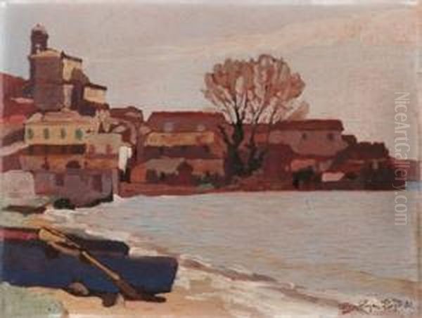 Trevignano Romano. Lago Di Bracciano - 1930 Oil Painting by Llewelyn Lloyd