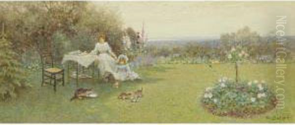 Tea Party On The Lawn Oil Painting by Thomas Lloyd