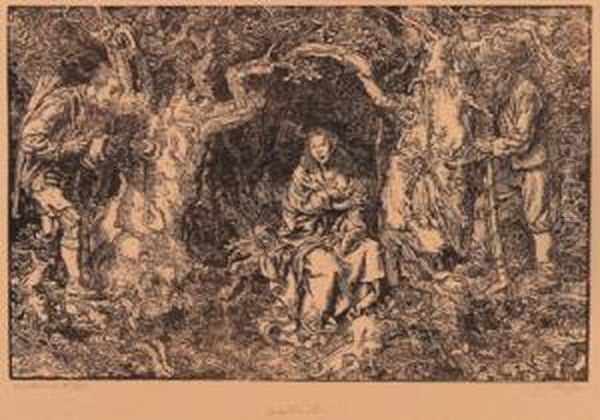 1925, Holzschnitt, Betitelt, 
Handsigniert S.lobisser, Mit Der Rom. Zahl Xxx Bezeichnet, Stockgrose 33
 X 50,5cm, Gerahmt, Egger 30 Oil Painting by Switbert Lobisser