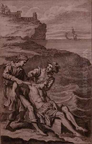 The shepherds Strephon and Klaius rescuing Musidorus from drowning Oil Painting by Louis Cheron