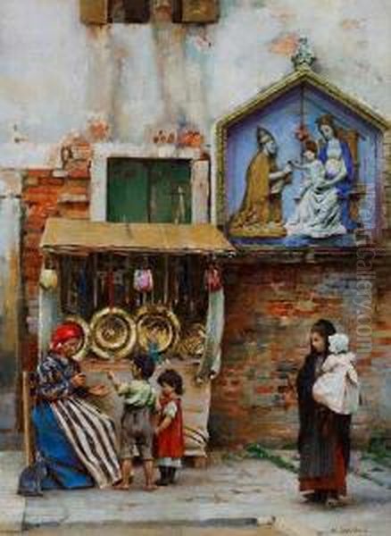 A Street Seller, Venice Oil Painting by Logsdail William
