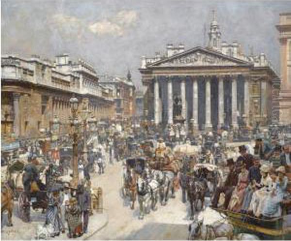 Bank And The Royal Exchange Oil Painting by Logsdail William