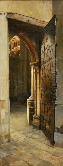 An Ancient Door, 
Lincoln Cathedral Oil Painting by Logsdail William