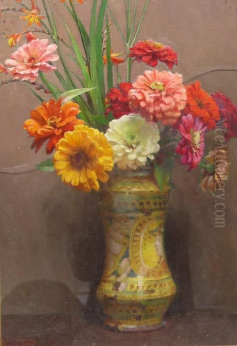 Still Life Flowers In A Delft Vase Oil Painting by Logsdail William