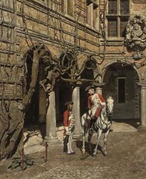 The Courtyard Of The Plantin-moretus House, Antwerp Oil Painting by Logsdail William