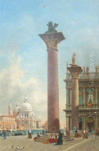 A Venetian Piazza Oil Painting by Logsdail William