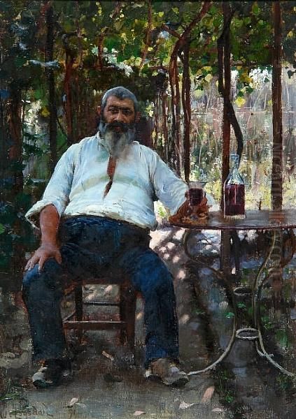 A Rest And A Glass Of Wine Oil Painting by Logsdail William