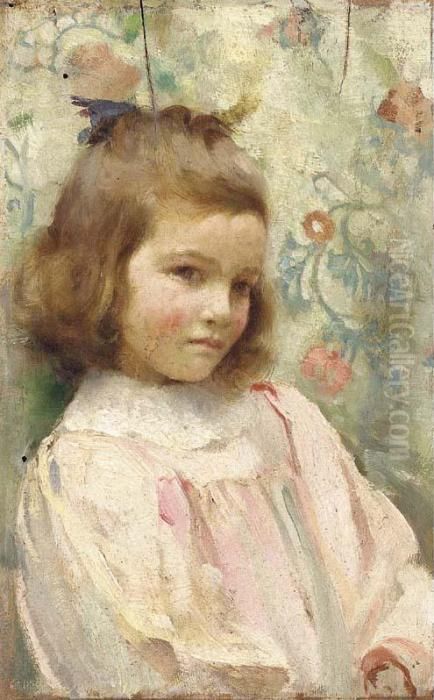 Portrait Of A Young Girl, Half-length, In A Pink Dress Oil Painting by Logsdail William
