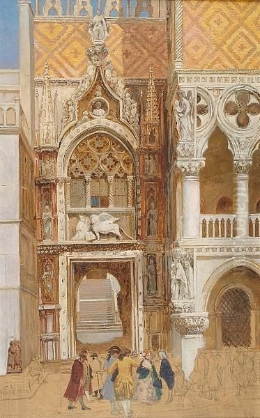 A Venetian Courtyard Oil Painting by Logsdail William