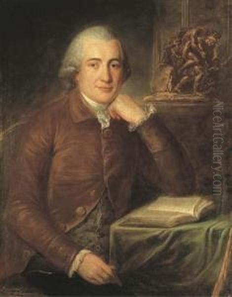 Portrait D'un Gentilhomme En 
Buste, Lisant, Un Groupe Sculpterepresentant Enee Et Anchise A 
L'arriere-plan Oil Painting by Marianne Loir