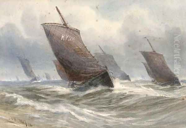 The Kirkcaldy fishing fleet heading out to the fishing grounds Oil Painting by Joseph William Carey
