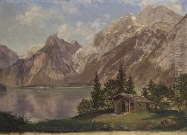 Blick Auf Den Konigssee Mit St.
 Bartholoma. Oil Painting by Friedrich Loos
