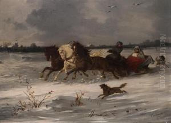 Wilde Schlittenfahrt Im Russischen Winter Oil Painting by Hans Looschen
