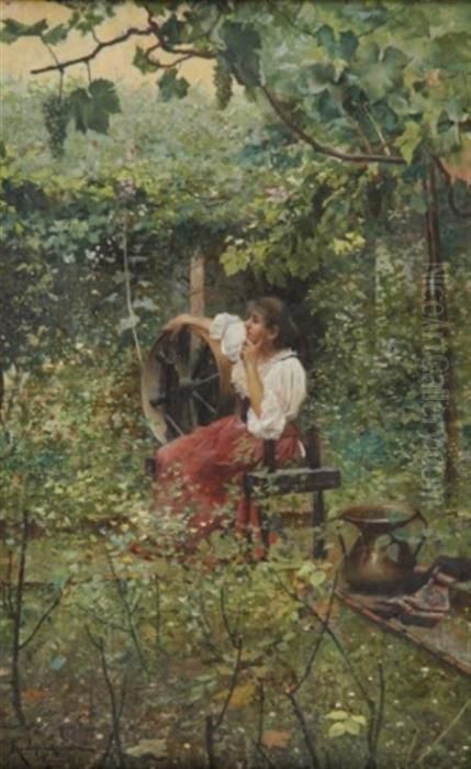 Spanish, 1866- Lost Inthought Oil Painting by Ricardo Lopez Cabrera