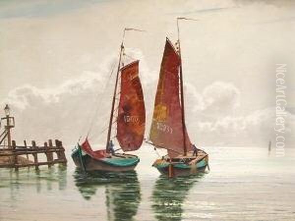 Zwei Fischkutter Am Ufer Liegend Oil Painting by Ernst Lorenz-Murowana