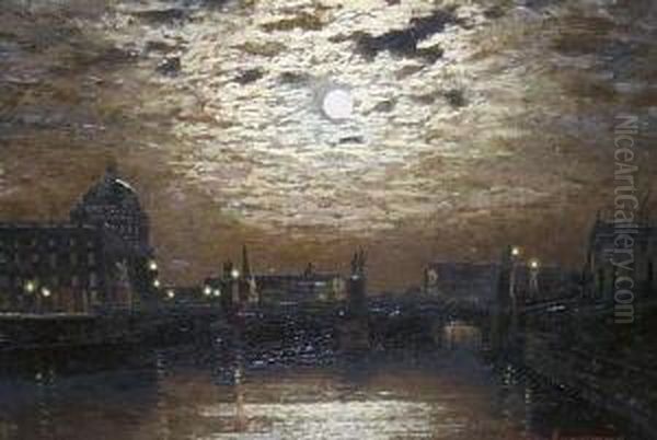 Mondschein Uber Berlin. Unten 
Rechts Signiert Lorenz-murowana. Ruckseitig Klebeetikett Mit Titel Oil Painting by Ernst Lorenz-Murowana