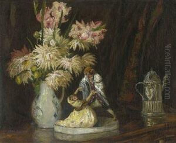 Stillleben Mit Gladiolen Und
 Chrysanthemen Oil Painting by Johann Karl Loth