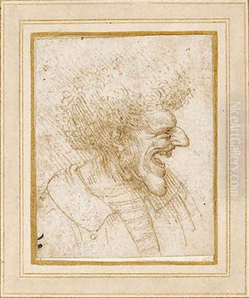 Caricature of a Man with Bushy Hair Oil Painting by Leonardo Da Vinci