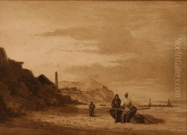 Beach Scene Near Cromer Oil Painting by Thomas Lound