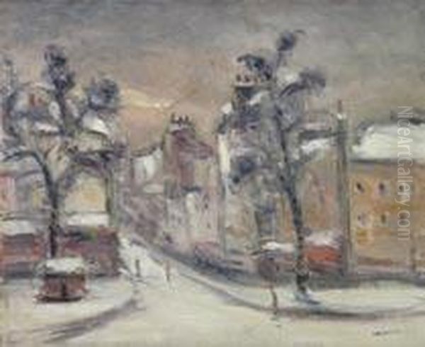 <rouen Sous La Neige>. Oil Painting by Maurice Louvrier