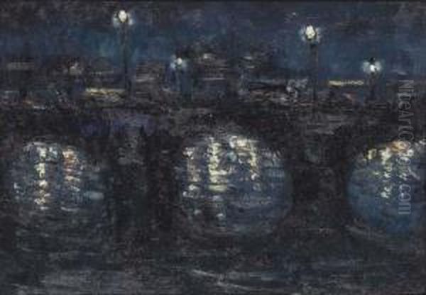 Un Pont Dans La Nuit Oil Painting by Maurice Louvrier