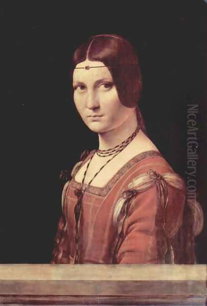 Portrait of a Lady called La Belle Ferronniere 1490-95 Oil Painting by Leonardo Da Vinci