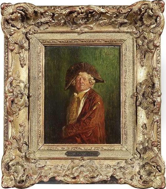 A Rococo Period Gentleman With A Walking Stick. Oil/panel, Signed Oil Painting by Wilhelm Lowith
