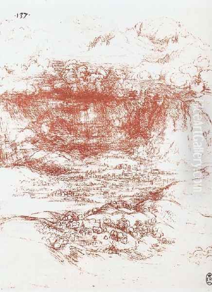 Storm Over A Landscape Oil Painting by Leonardo Da Vinci
