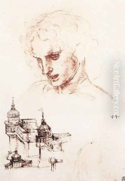 Study of an apostle's head and architectural study 1494-98 Oil Painting by Leonardo Da Vinci