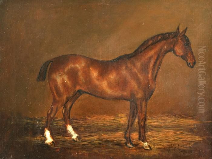 Lucas Study Of A Bay Hunter In A Stable Oil Painting by Henry Frederick Lucas-Lucas
