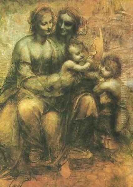 Virgin and Child with John the Baptist and St Anne Oil Painting by Leonardo Da Vinci