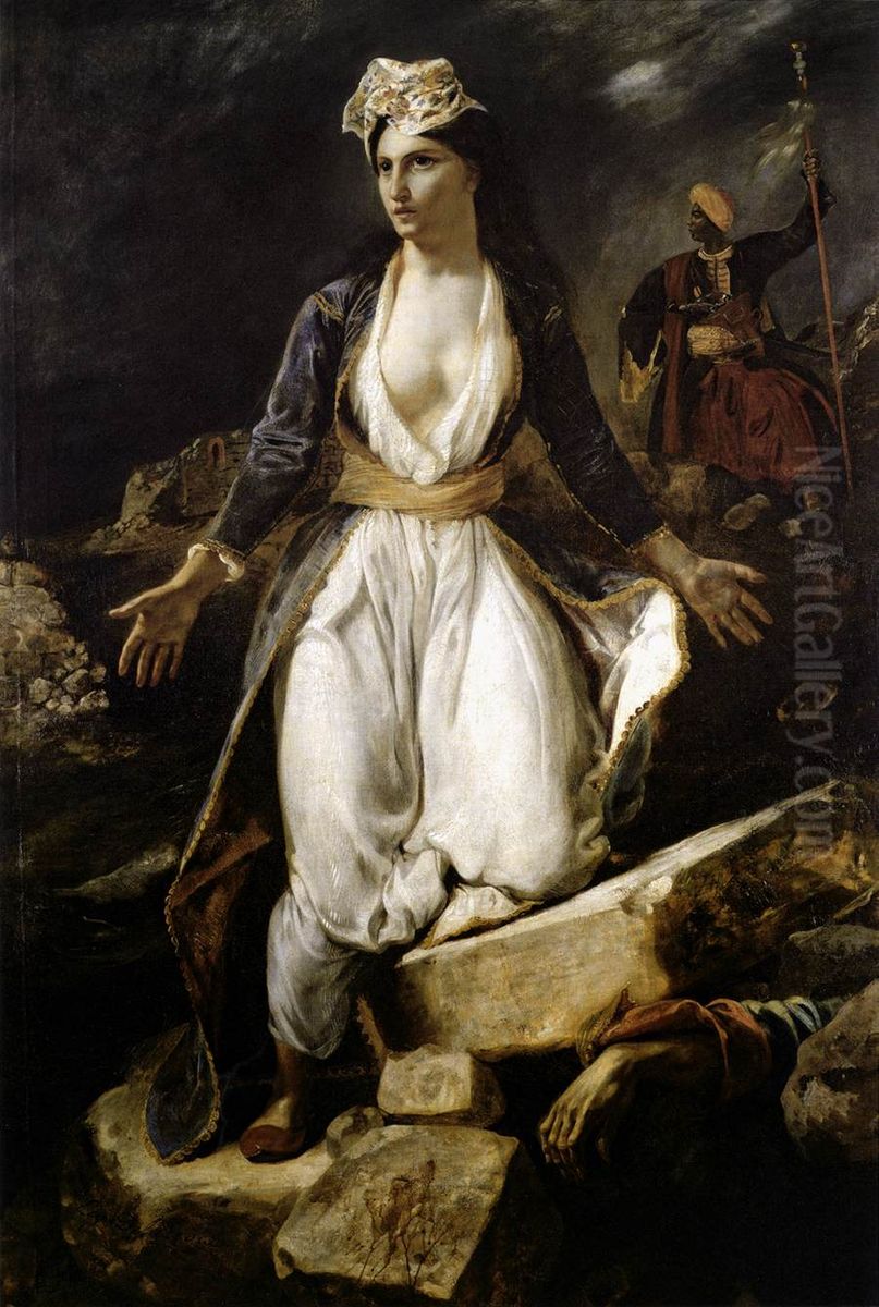 Greece on the Ruins of Missolonghi Oil Painting by Eugene Delacroix