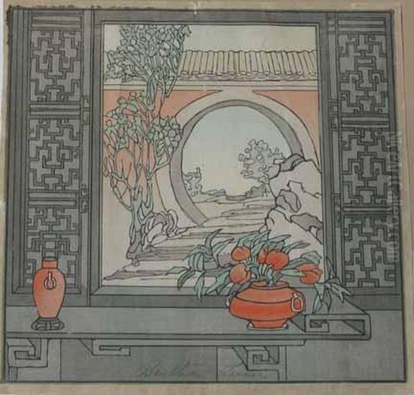 Chinese Window Oil Painting by Bertha Boynton Lum