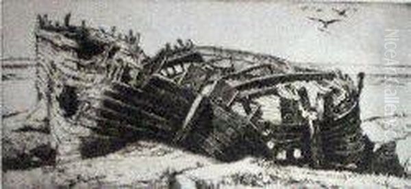 Derelict Barges Oil Painting by Ernest S. Lumsden