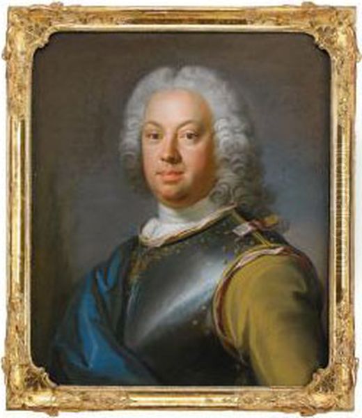 Portratt Av Amiralen Greve Carl 
Hans Sparre Af Sofdeborg Iford Harnesk Samt Bla Mantel - Brostbild Oil Painting by Gustaf Lundberg