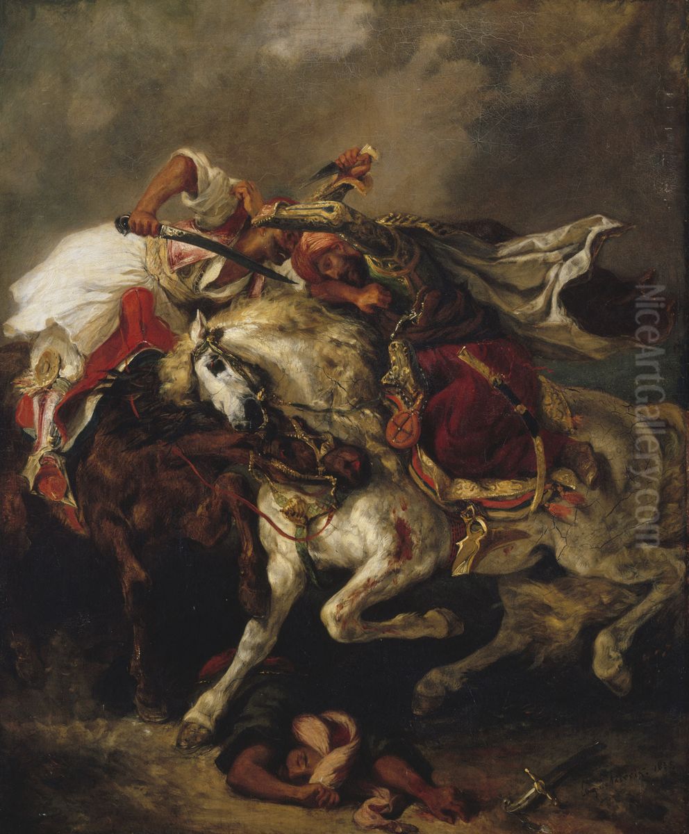 Combat of the Giaour and the Pasha Oil Painting by Eugene Delacroix