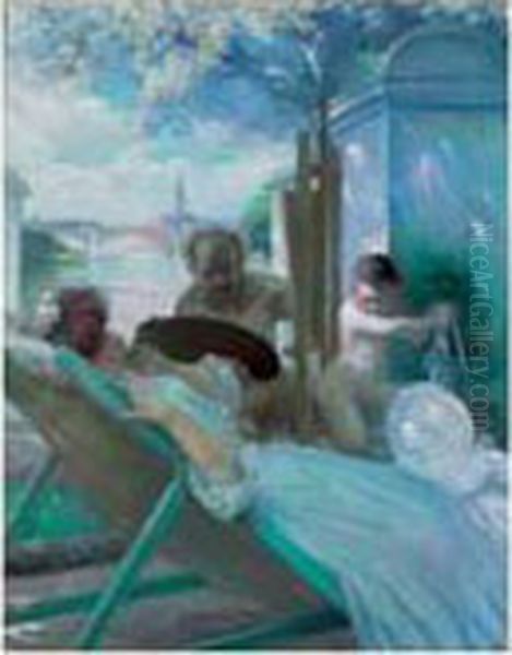 Faune Peintre Et Son Modele Oil Painting by Andre Pierre Lupiac