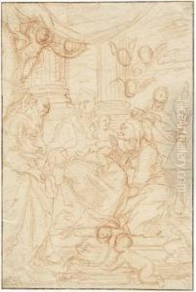 Sacra Conversazione, Verso 
Studie Zu Einer Arkadenstellung Und Die Skizze Eines Fliegenden Engels Oil Painting by Benedetto Luti