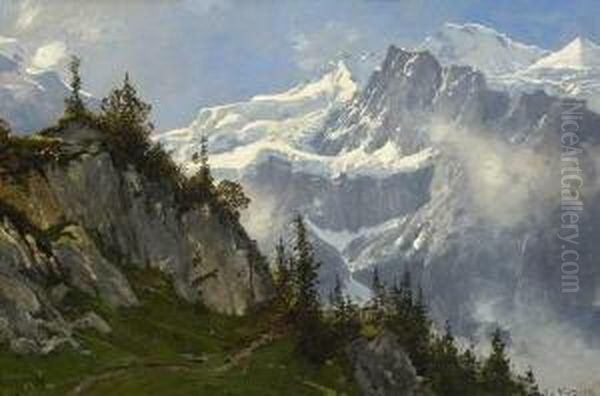 Blick Von Der Wengeneralp Auf Das
 Jungfraumassiv. Oil Painting by Ascan Lutteroth