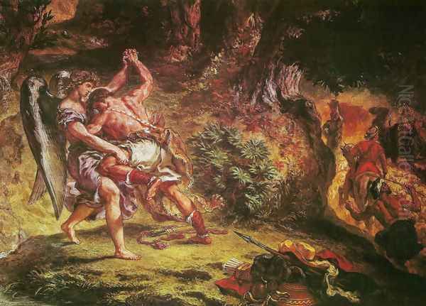 Jakob's fight with the angel (detail 1) Oil Painting by Eugene Delacroix