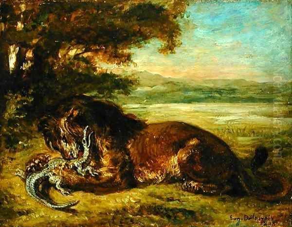 Lion and Alligator 1863 Oil Painting by Eugene Delacroix