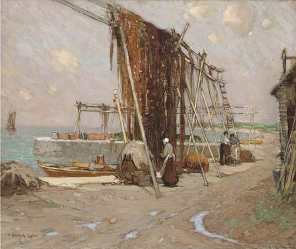 A Harbour Scene Oil Painting by Thomas Bonar Lyon