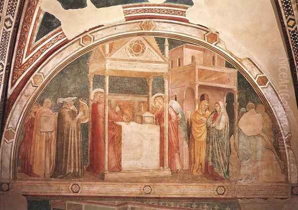 Scenes from the Life of St John the Baptist- 1. Annunciation to Zacharias 1320 Oil Painting by Giotto Di Bondone